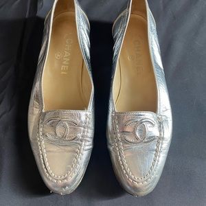 Chanel silver loafers